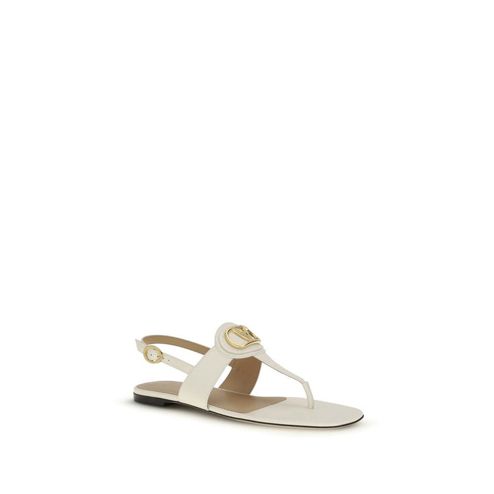 Valentino Garavani Beige Calf Leather Bos Taurus Flat Sandals