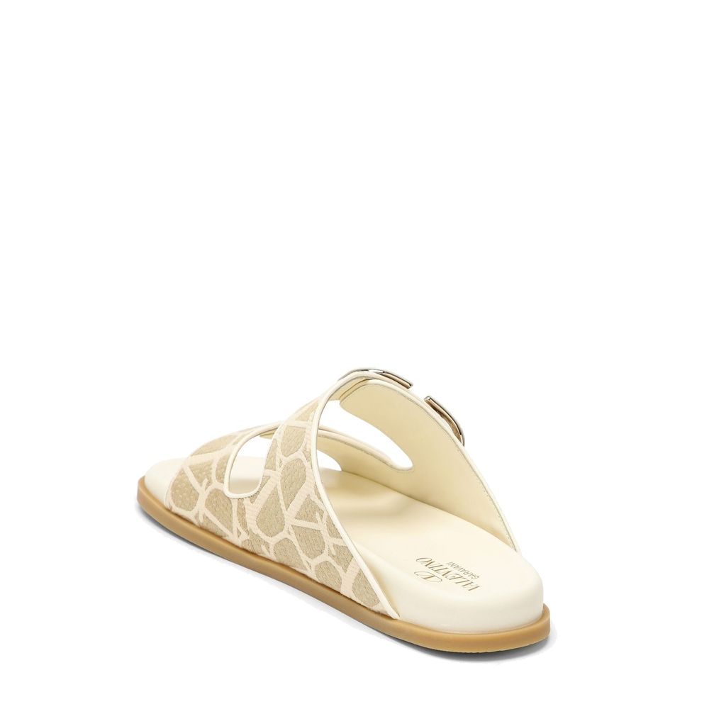 Valentino Garavani Beige Fabric Flat Sandals
