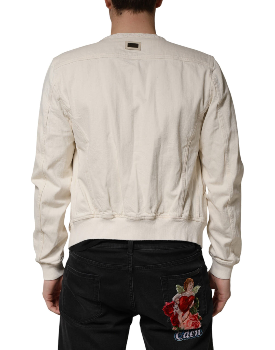 Dolce & Gabbana Off White Cotton Full Zip Denim Men Blouson Jacket