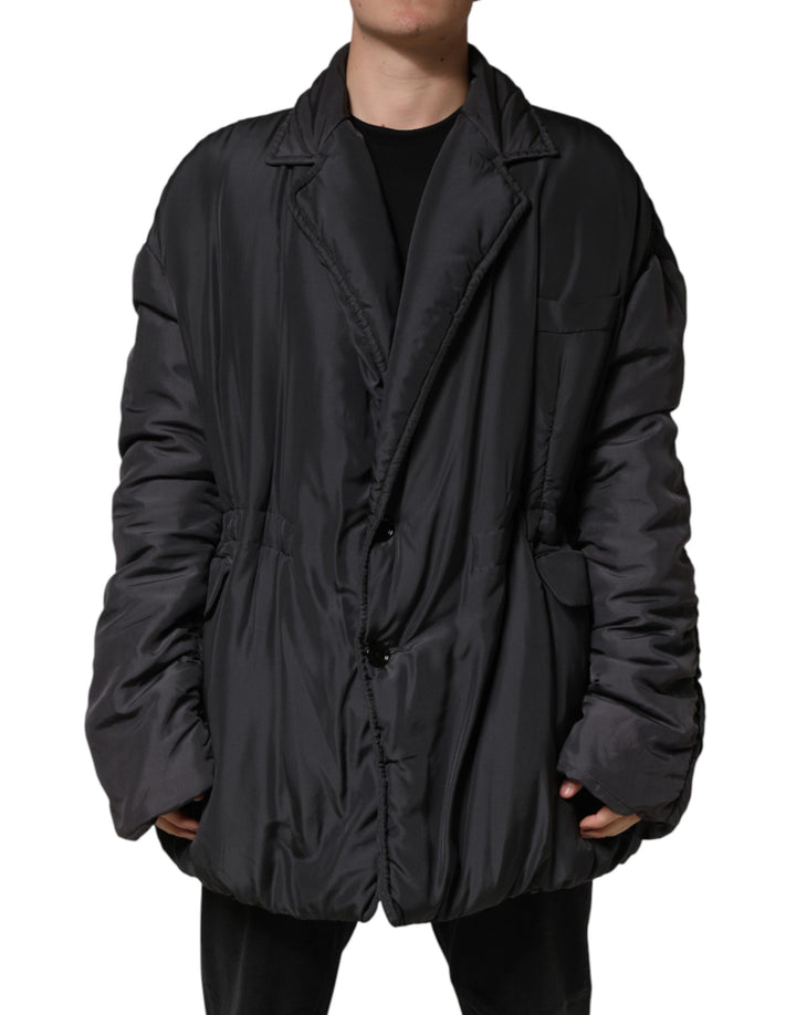 Dolce & Gabbana Black Silk Padded Parka Men Coat Jacket