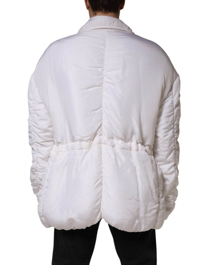 Dolce & Gabbana White Silk Padded Parka Men Coat Jacket
