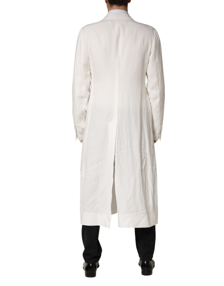 Dolce & Gabbana White Double Breasted Men Trench Coat Jacket
