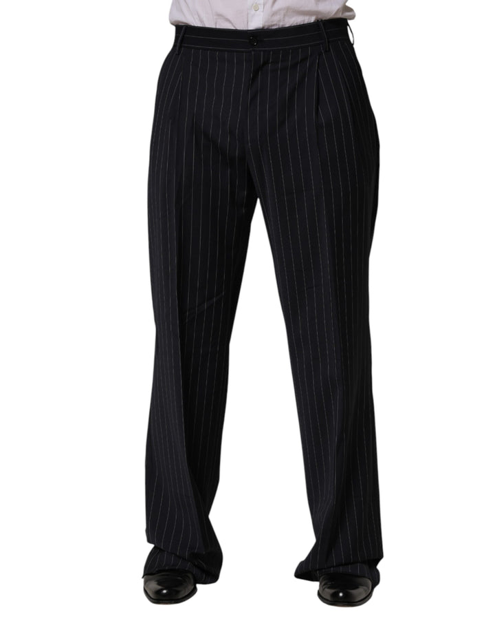 Dolce & Gabbana Black Stripe Straight Men Dress Trouser Pants