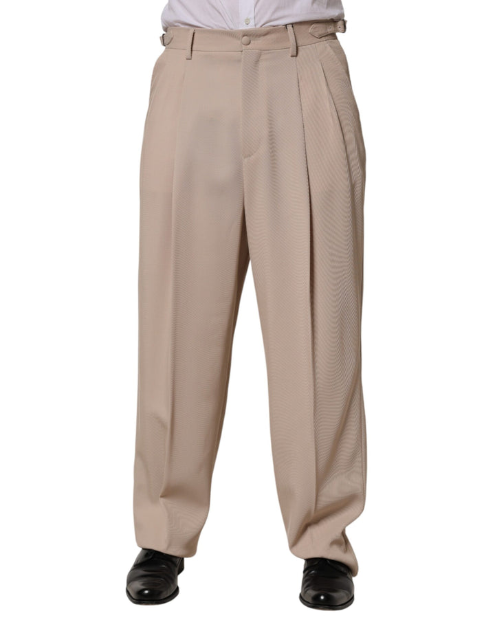Dolce & Gabbana Beige Stretch Straight Men Dress Trouser Pants