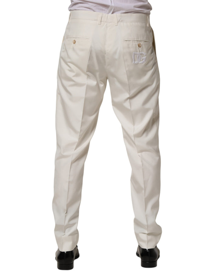 Dolce & Gabbana White Silk Tapered Dress Men Trouser Pants