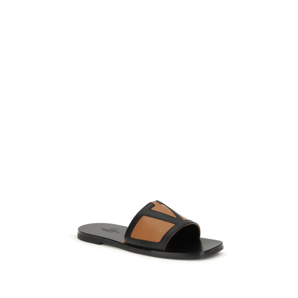Valentino Garavani Black Goatskin Flat Sandals