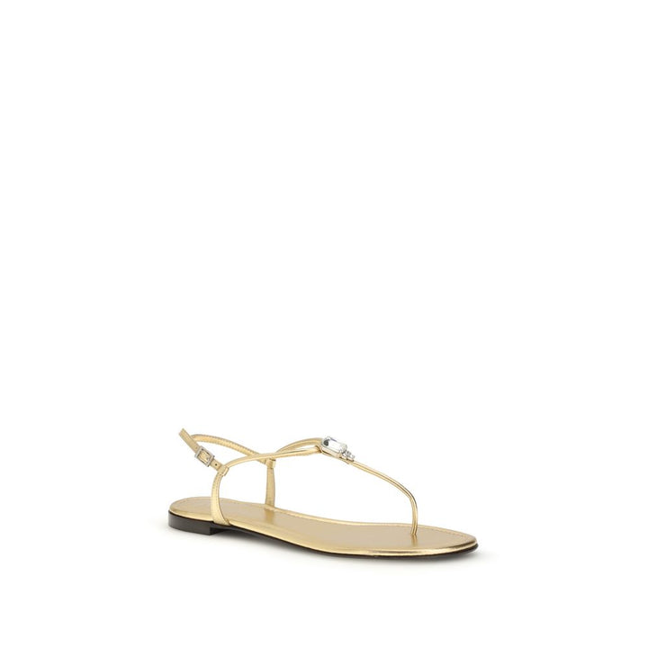 Giuseppe Zanotti Gold Calf Leather Bos Taurus Flat Sandals