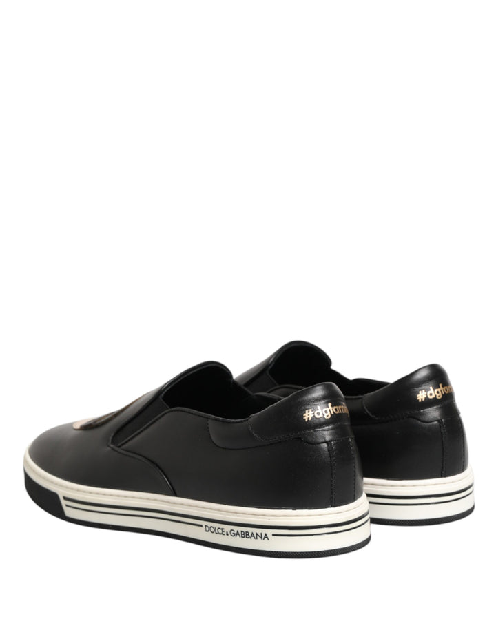Dolce & Gabbana Black Leather Signature Figures Sneakers Shoes