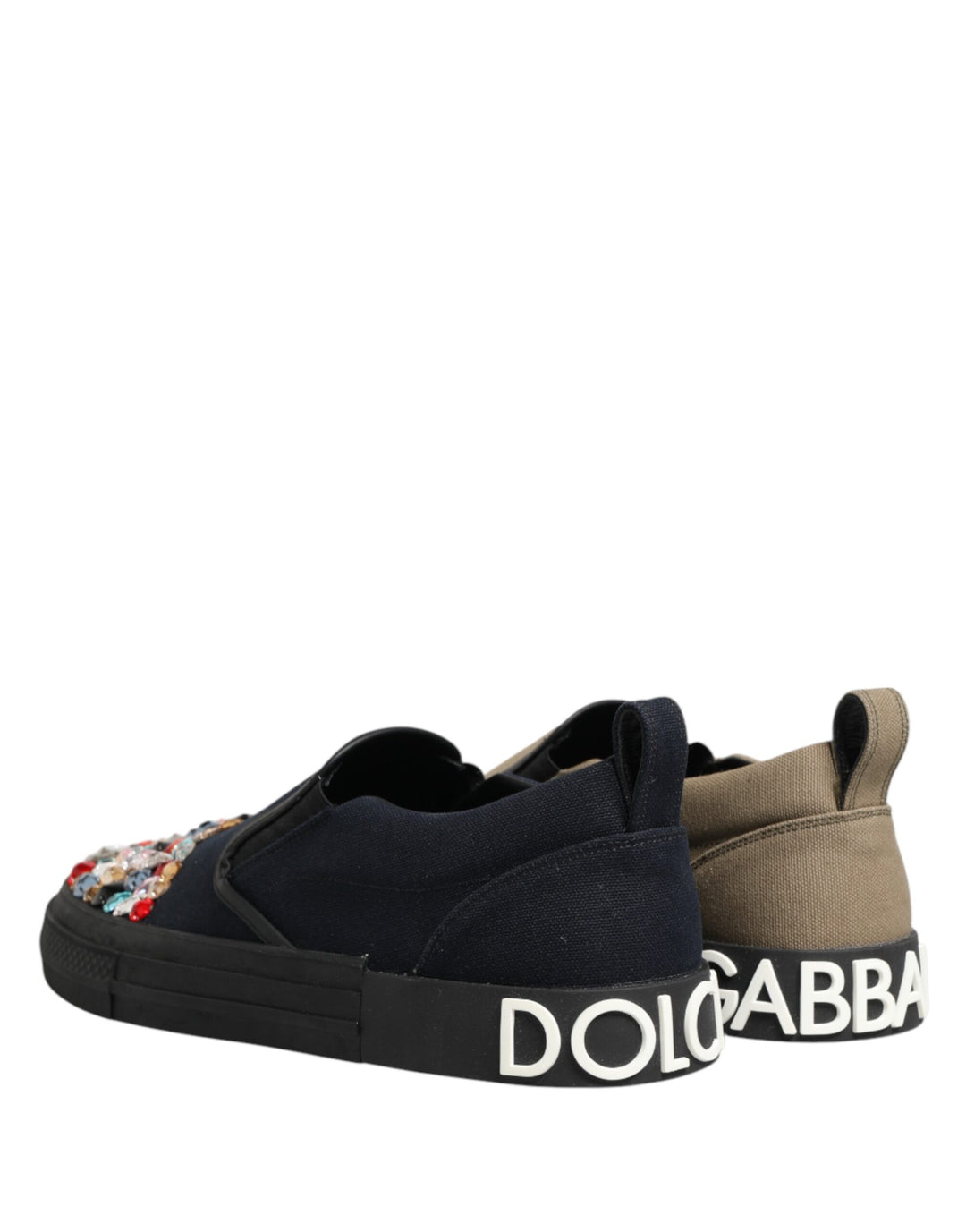 Dolce & Gabbana Blue Canvas Embellished Slip On Men Sneakers Shoes