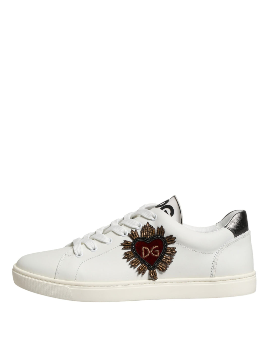 Dolce & Gabbana White Leather Sacred Heart Patch Sneakers Shoes