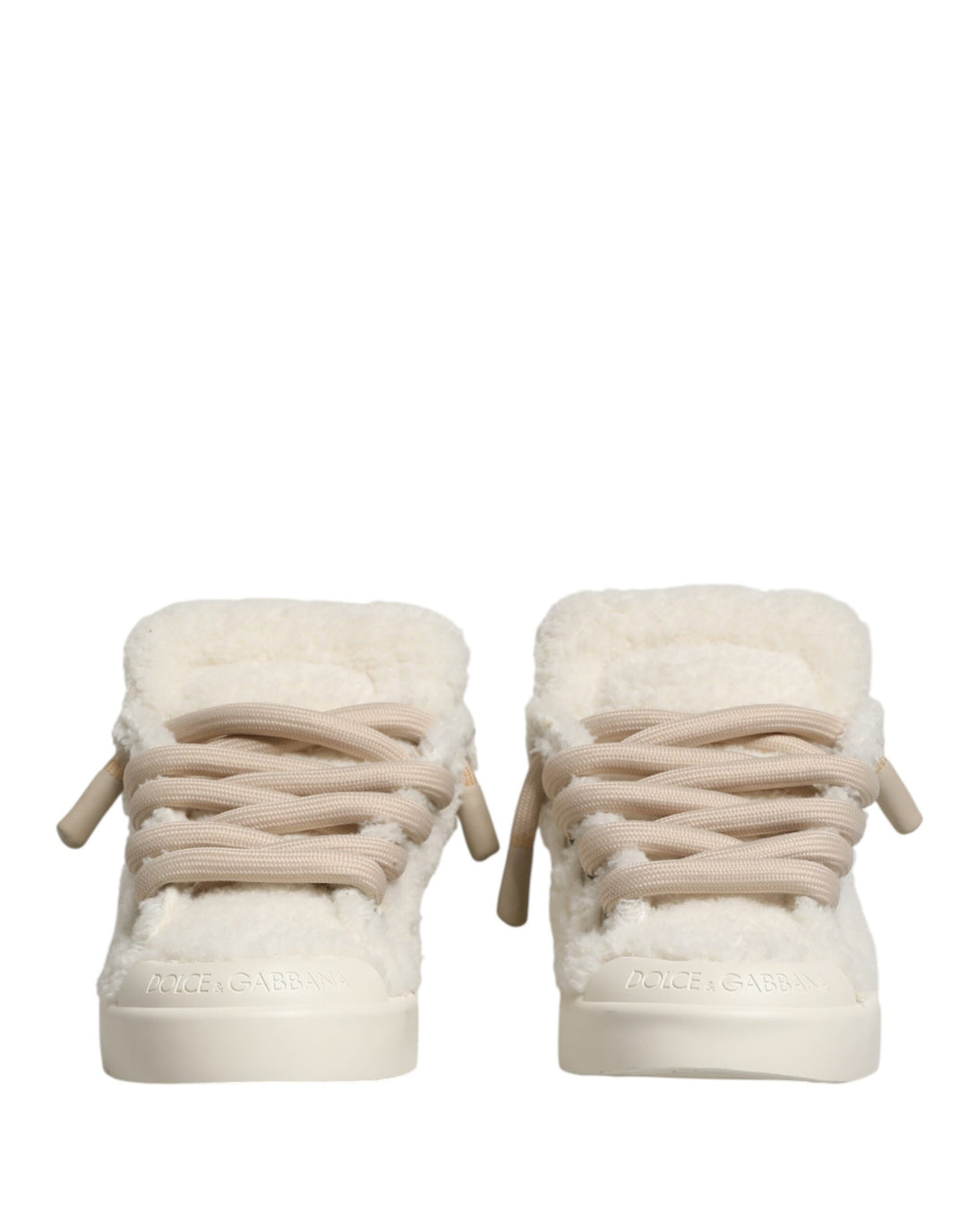 Dolce & Gabbana White Faux Shearling Low Top Sneakers  Shoes