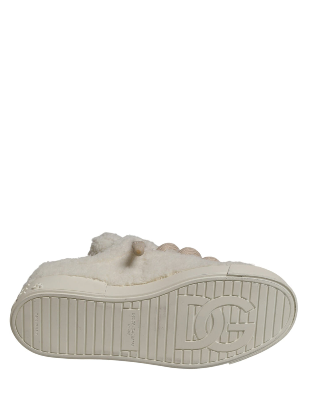 Dolce & Gabbana White Faux Shearling Low Top Sneakers  Shoes