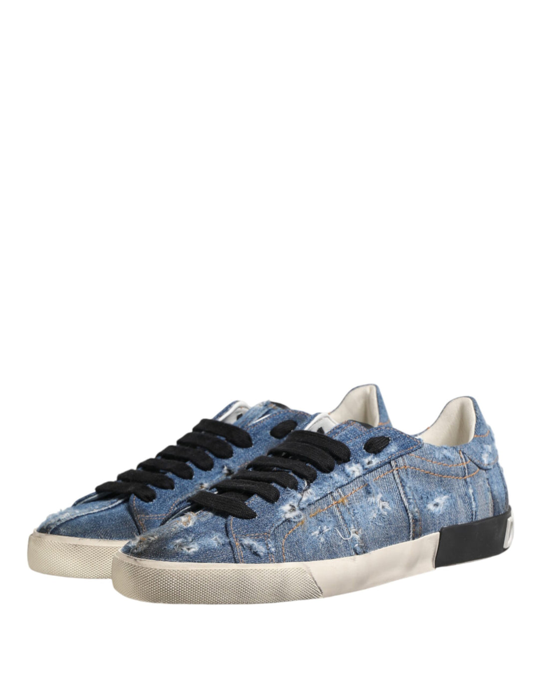 Dolce & Gabbana Blue Distressed Denim Low Top Sneakers Shoes