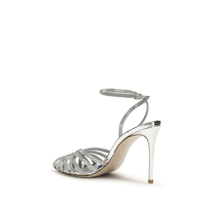 LE SILLA Silver Calf Leather Bos Taurus Stiletto Heel Sandals