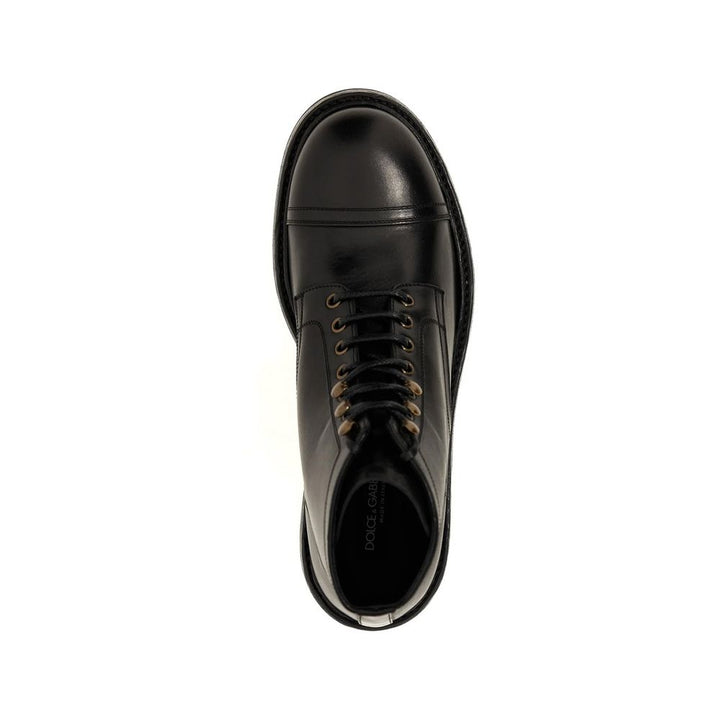 Dolce & Gabbana Black Calfskin Lace-Up Boots