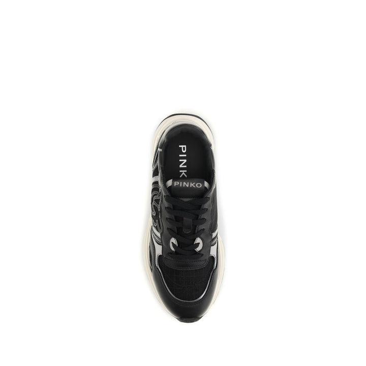 PINKO Black Calf Leather Bos Taurus Athletic Sneakers