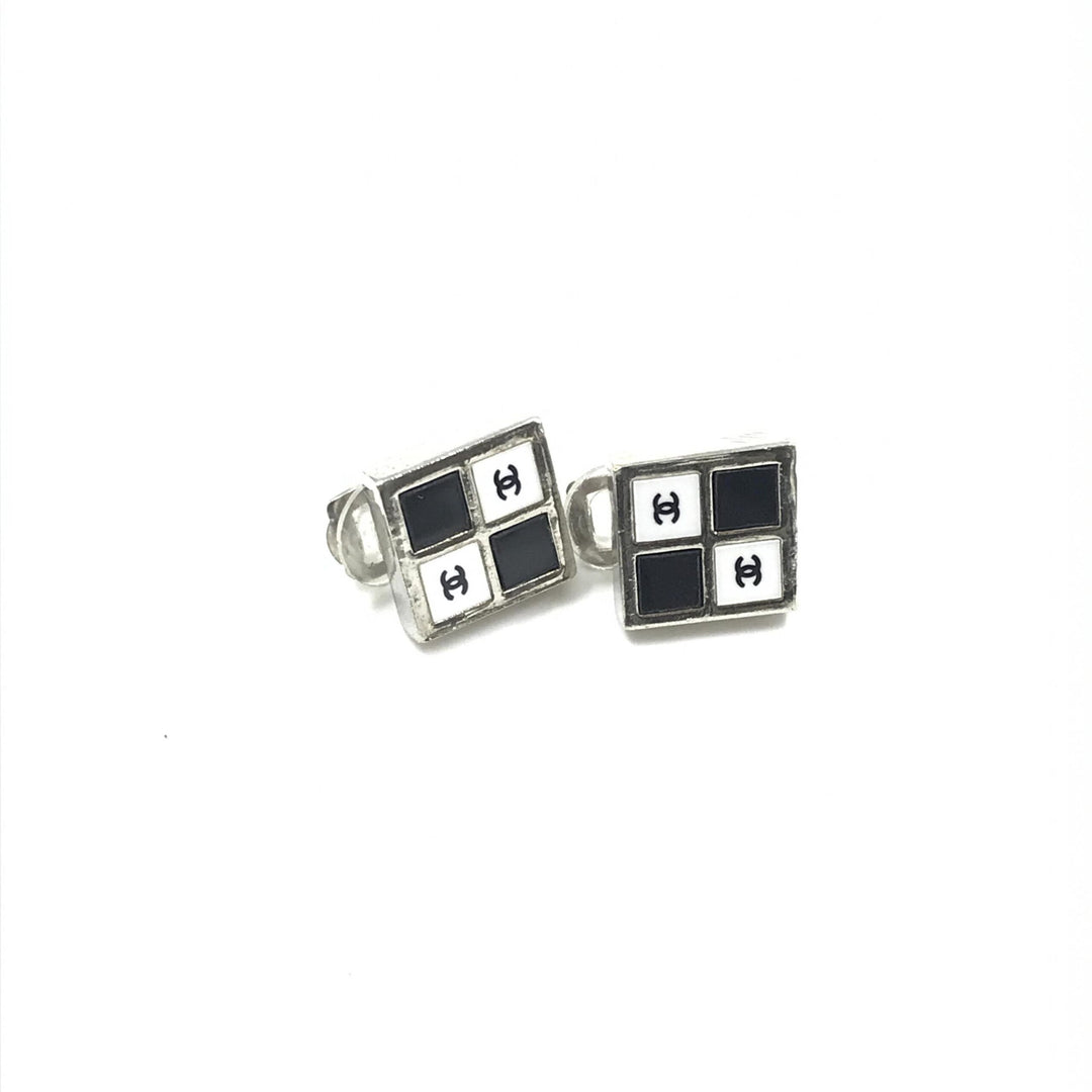 Chanel Coco Mark Earrings Black/White/Silver