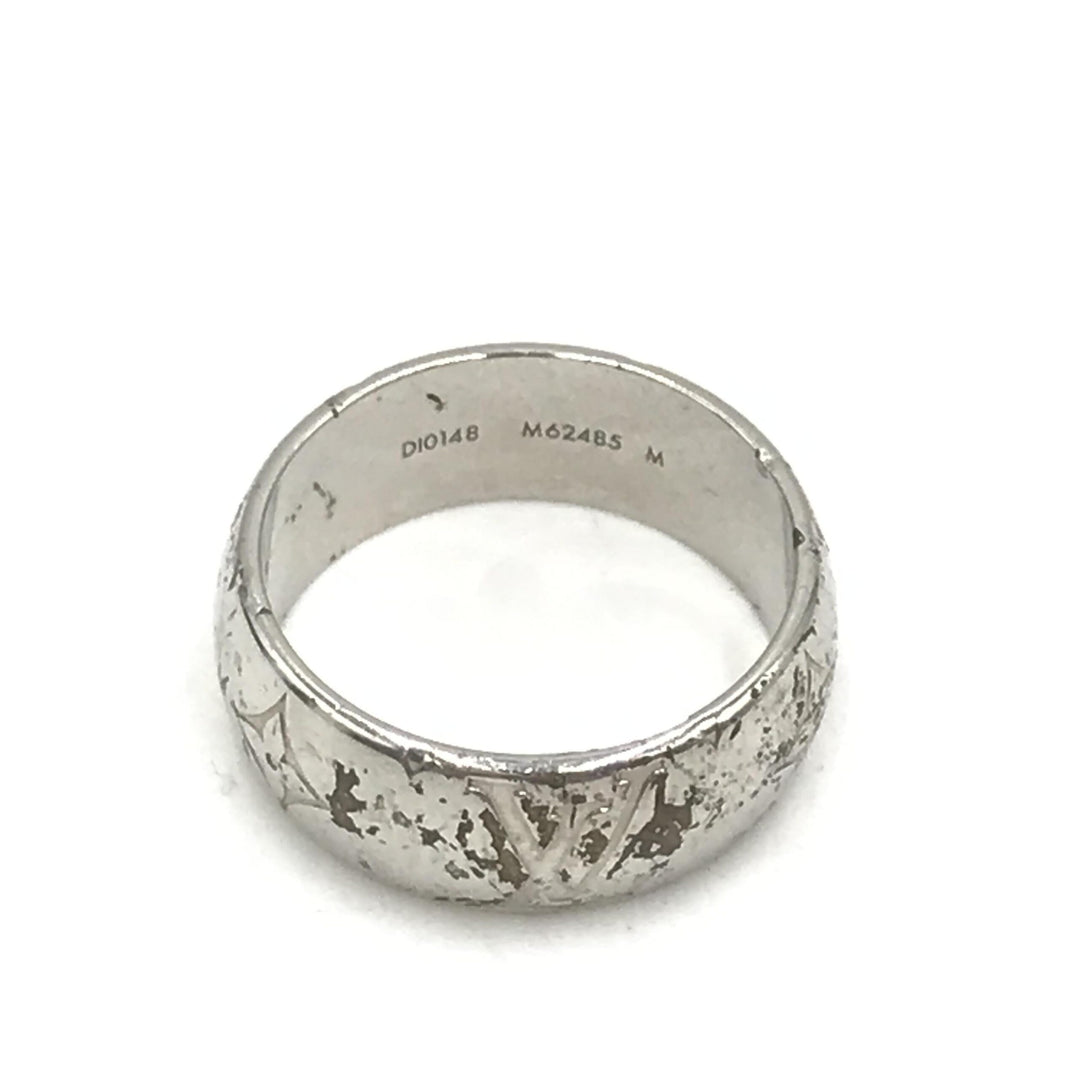 Louis Vuitton Silver-Tone Monogram Band Ring