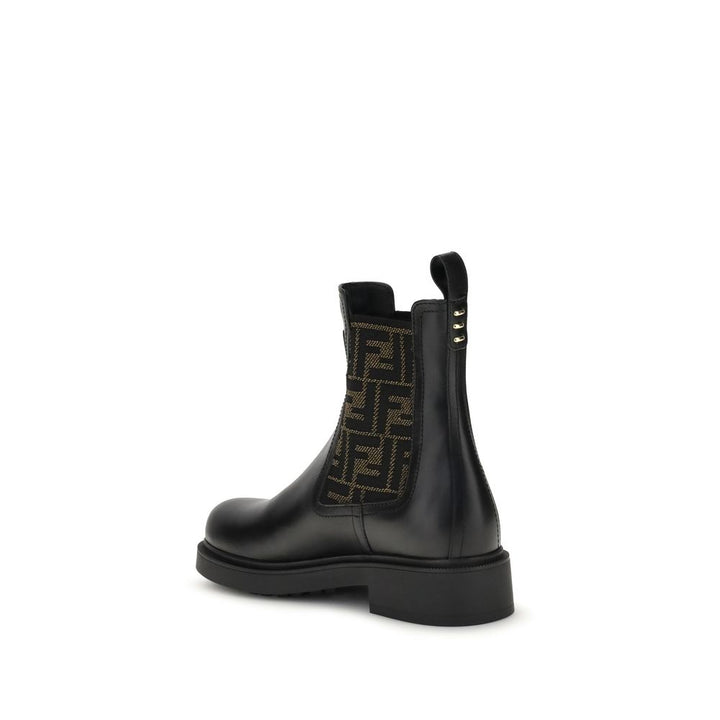 Fendi Black Calf Leather Bos Taurus Ankle Boots