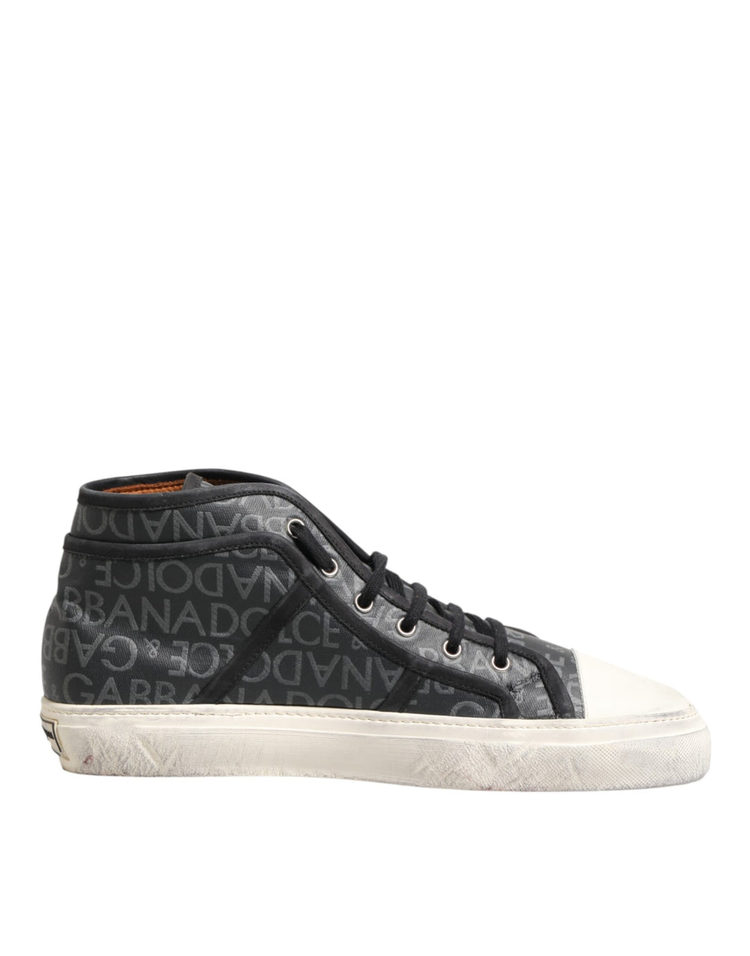 Dolce & Gabbana Black White Canvas Logo Mid Top Sneakers Shoes