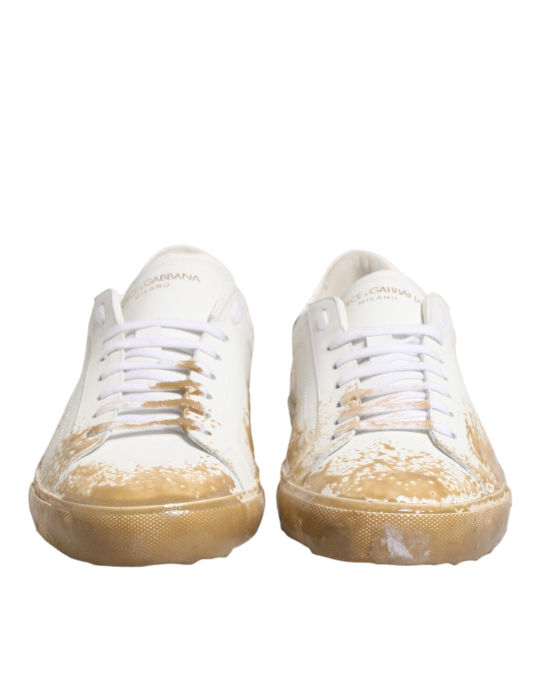 Dolce & Gabbana White Leather Paint Effect Low Top Sneakers  Shoes