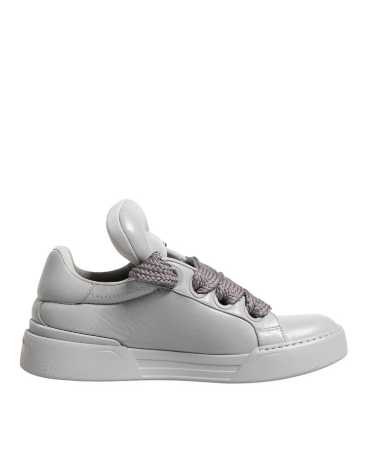 Dolce & Gabbana White Leather Gray Laces Low Top Sneakers Shoes