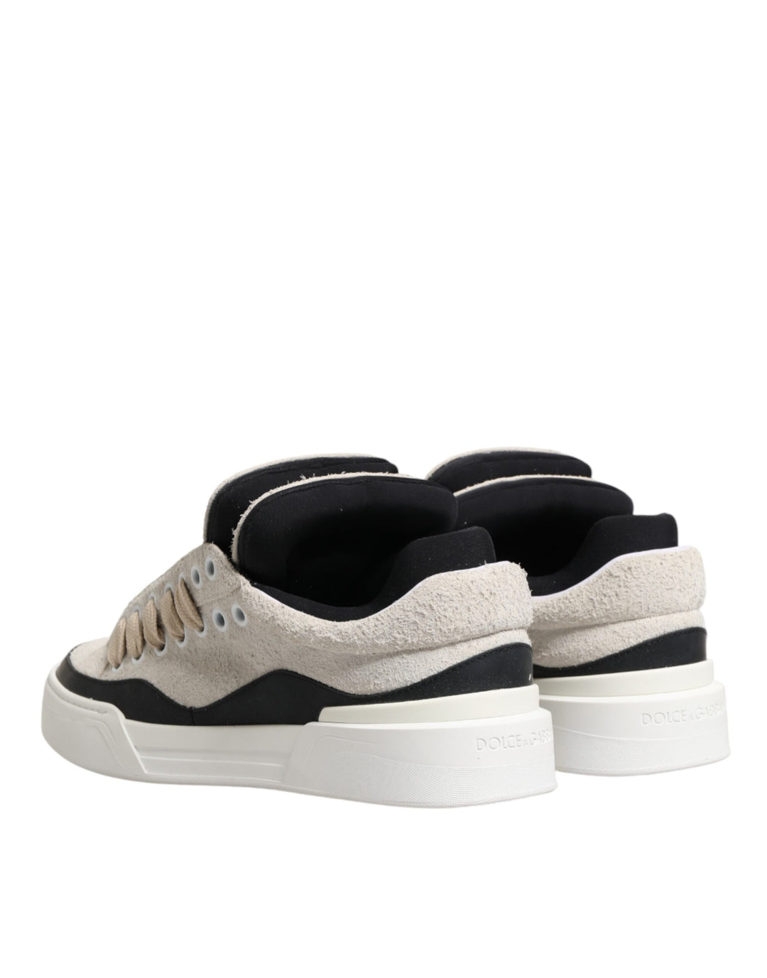 Dolce & Gabbana Taupe White Suede Leather Low Top Sneakers Shoes