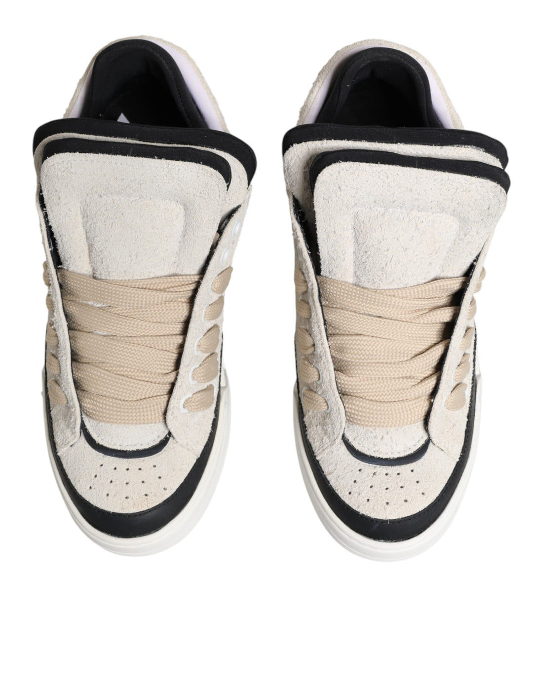 Dolce & Gabbana Taupe White Suede Leather Low Top Sneakers Shoes