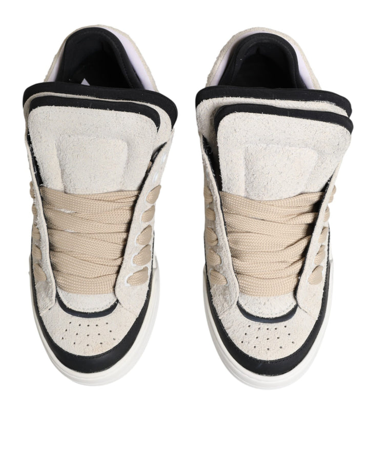 Dolce & Gabbana Taupe White Suede Leather Low Top Sneakers Shoes