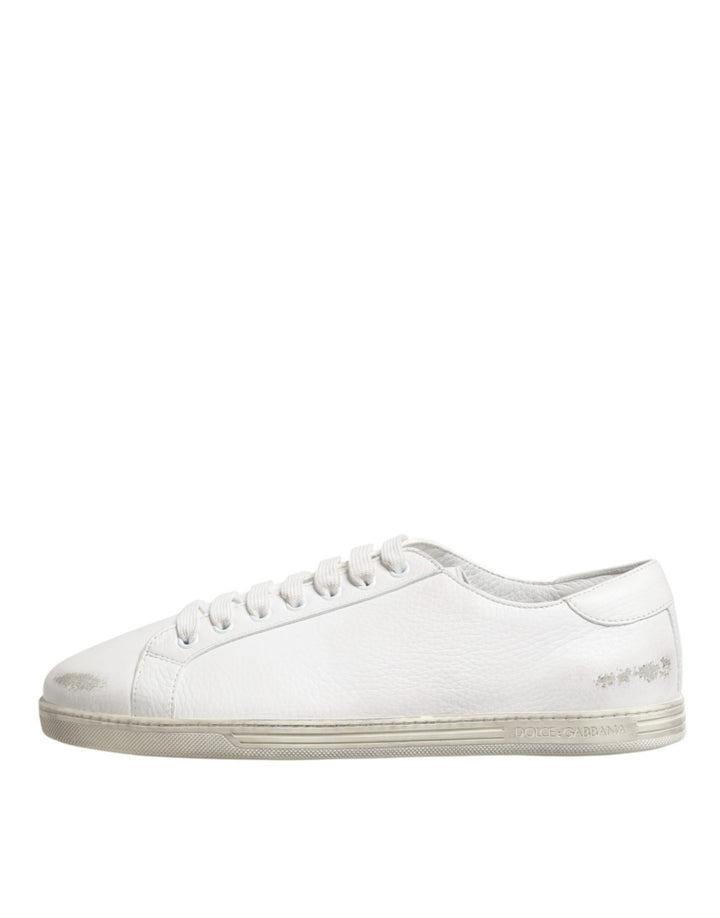 Dolce & Gabbana White Bianco Leather Men Low Top Sneakers Shoes