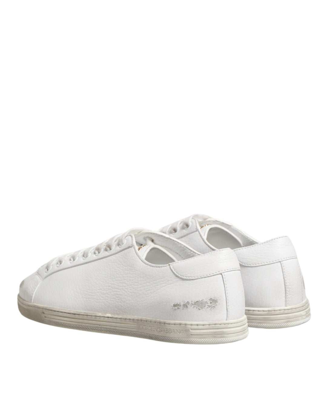 Dolce & Gabbana White Bianco Leather Men Low Top Sneakers Shoes