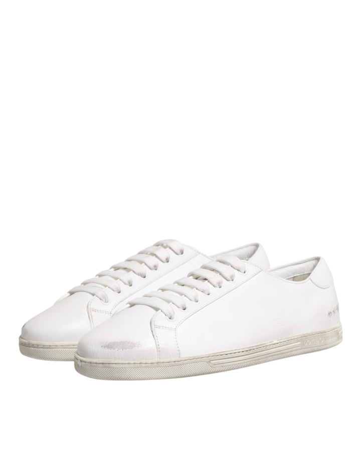 Dolce & Gabbana White Bianco Leather Men Low Top Sneakers Shoes