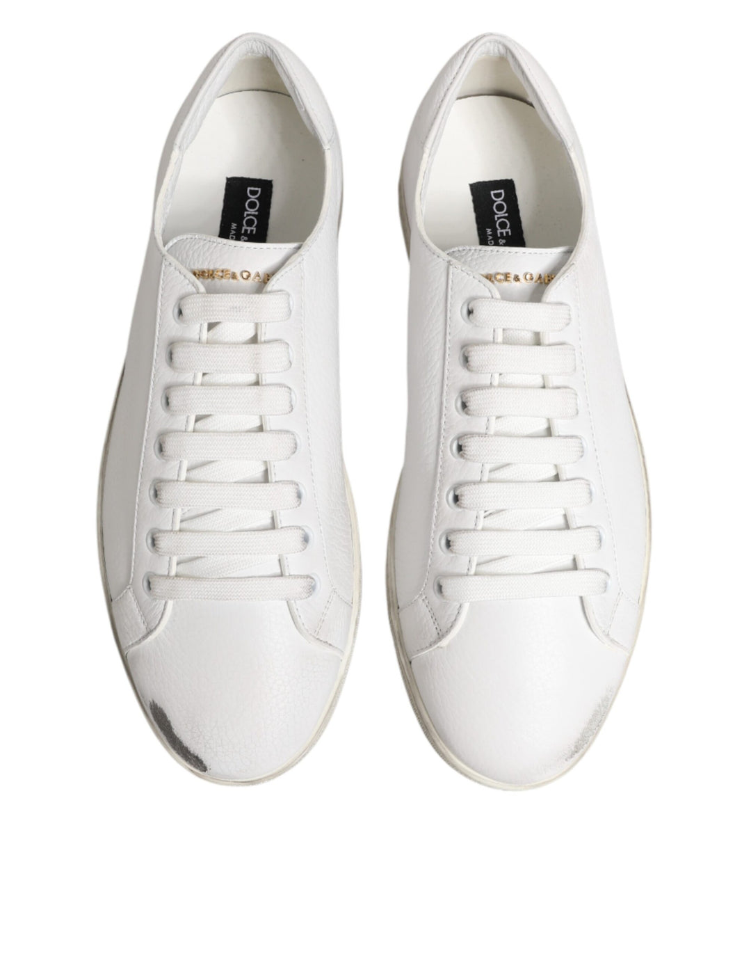 Dolce & Gabbana White Bianco Leather Men Low Top Sneakers Shoes