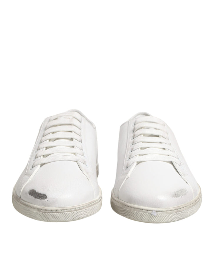 Dolce & Gabbana White Bianco Leather Men Low Top Sneakers Shoes
