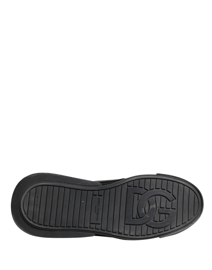 Dolce & Gabbana Black Leather Portofino Low Top Sneakers Shoes