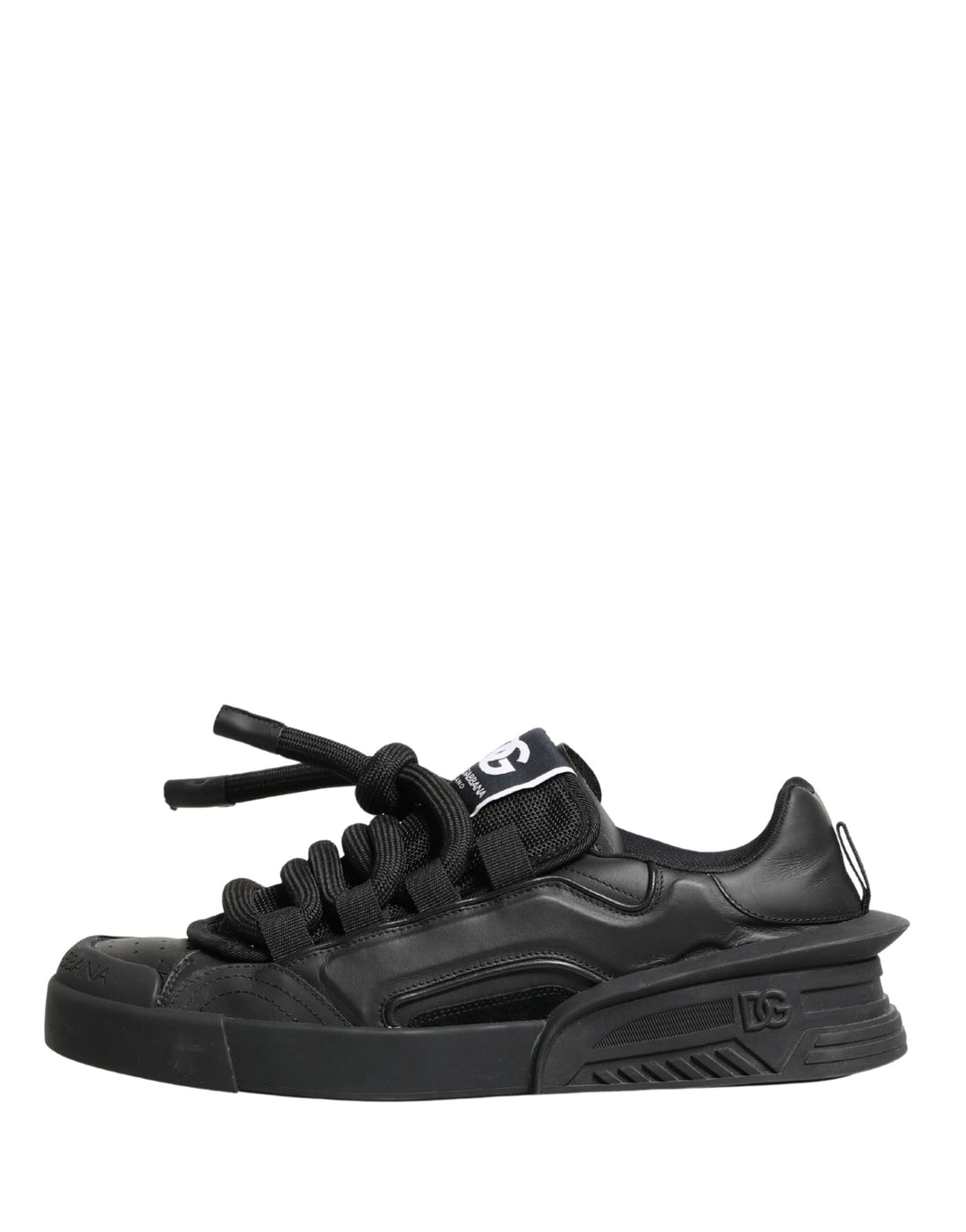 Dolce & Gabbana Black Leather Portofino Low Top Sneakers Shoes