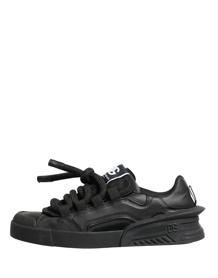 Dolce & Gabbana Black Leather Portofino Low Top Sneakers Shoes