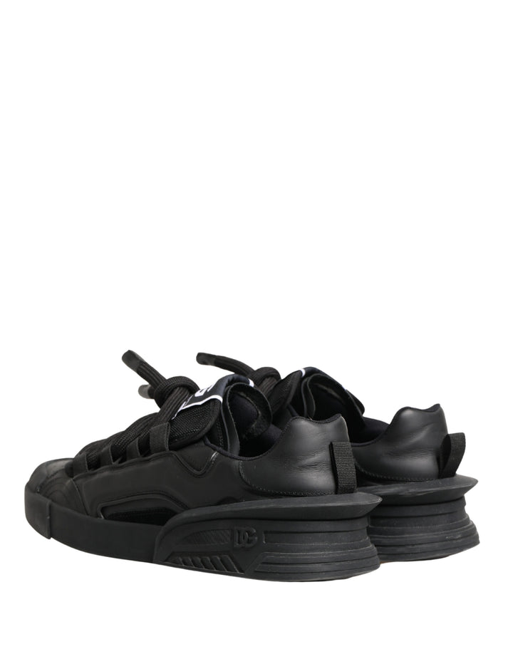 Dolce & Gabbana Black Leather Portofino Low Top Sneakers Shoes