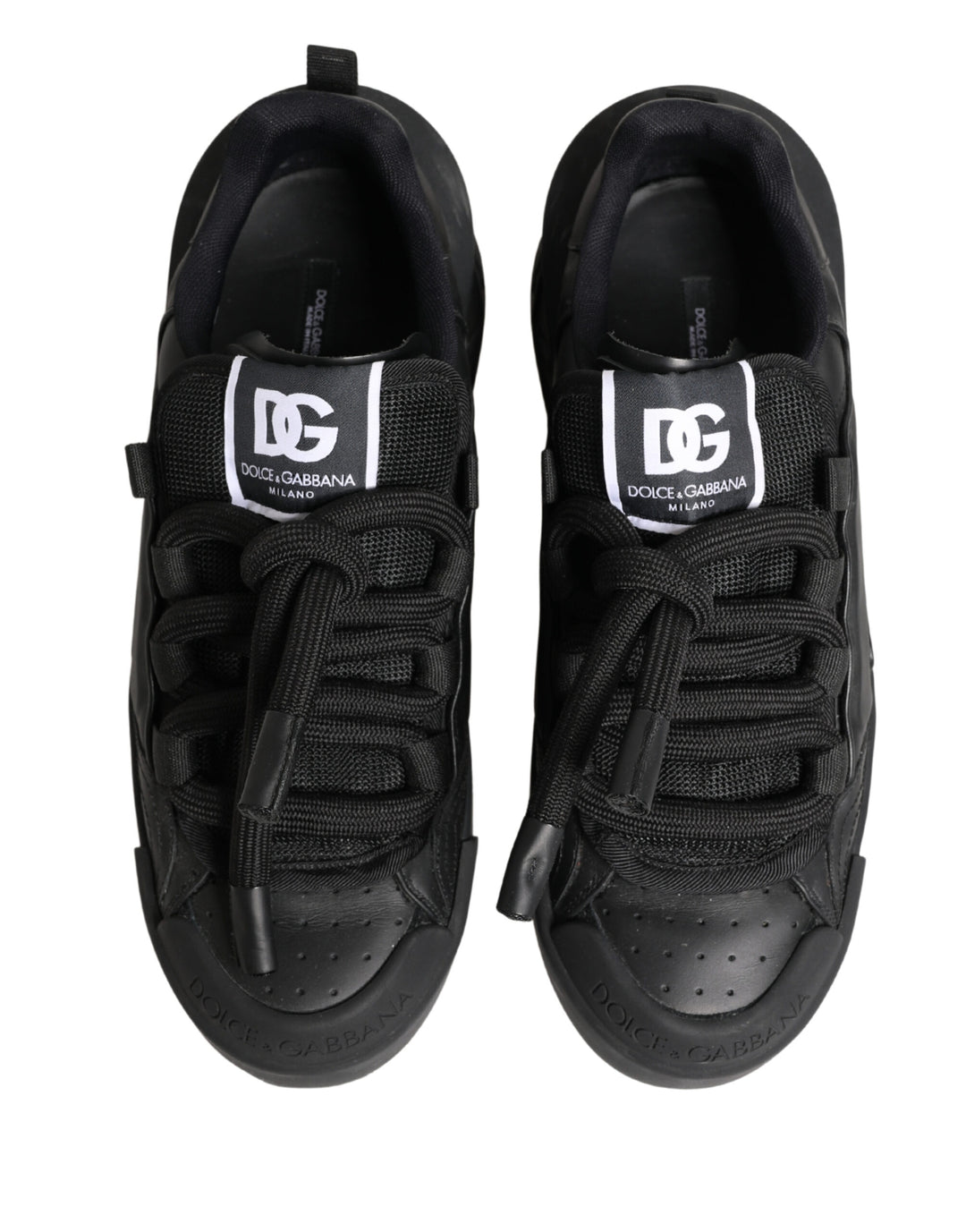 Dolce & Gabbana Black Leather Portofino Low Top Sneakers Shoes