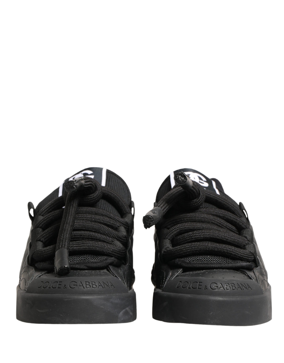 Dolce & Gabbana Black Leather Portofino Low Top Sneakers Shoes