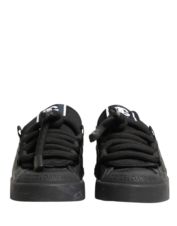 Dolce & Gabbana Black Leather Portofino Low Top Sneakers Shoes