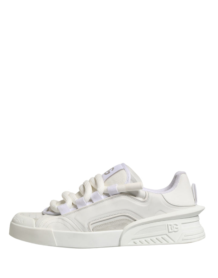 Dolce & Gabbana White Calfskin Leather Low Top Sneakers Shoes