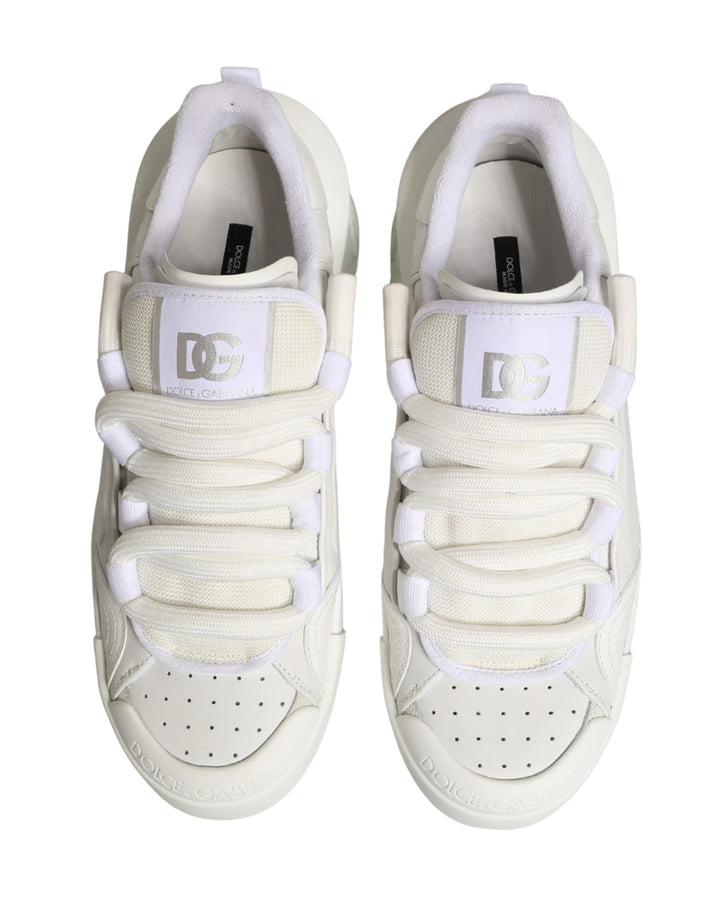 Dolce & Gabbana White Leather DG Logo Low Top Sneakers Shoes
