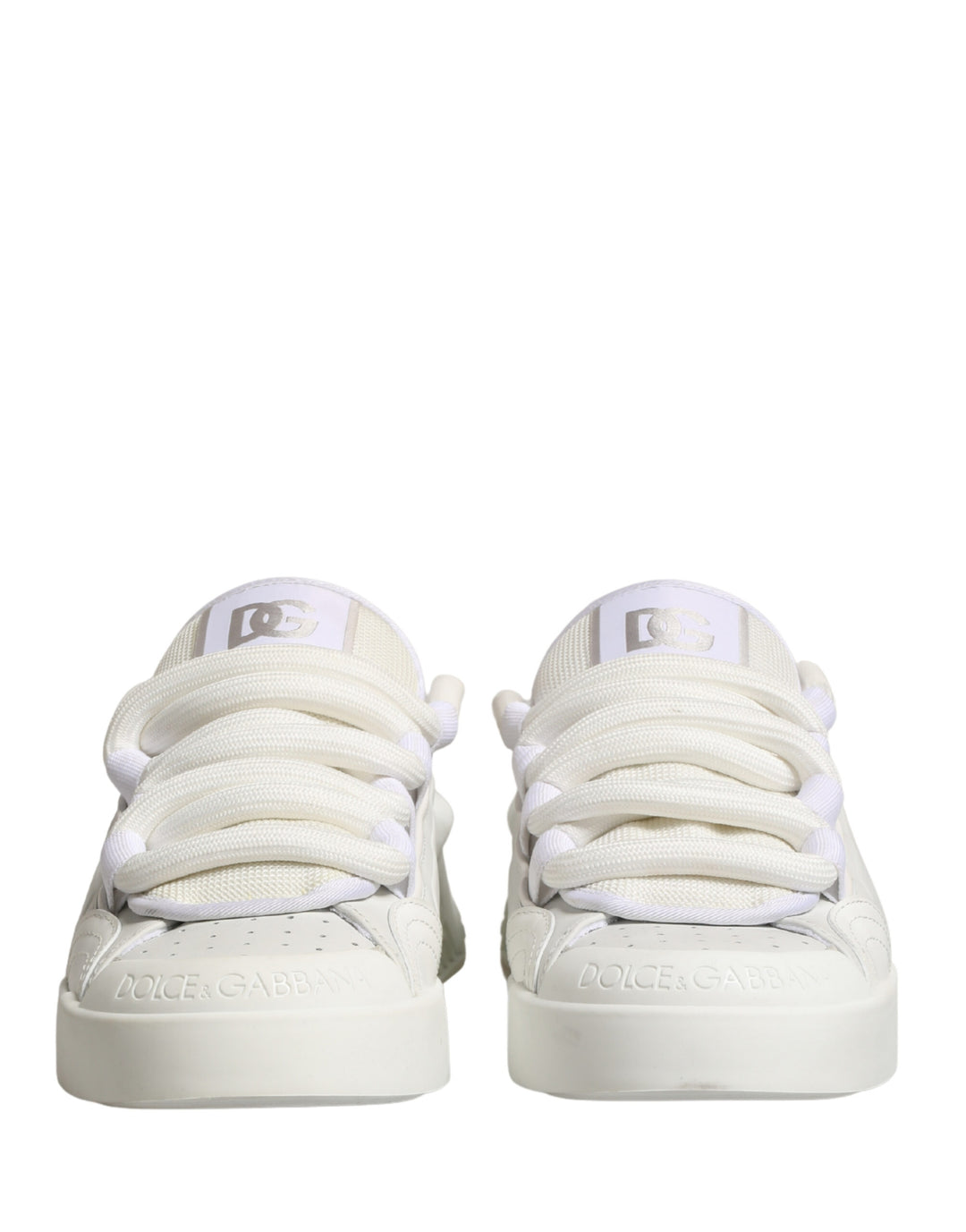 Dolce & Gabbana White Leather DG Logo Low Top Sneakers Shoes