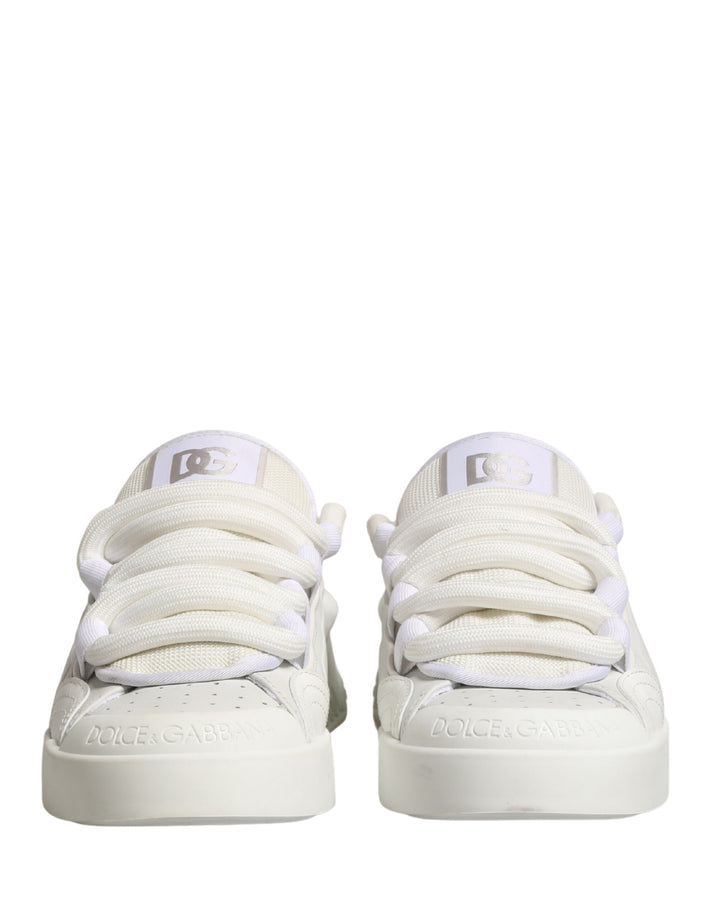 Dolce & Gabbana White Leather DG Logo Low Top Sneakers Shoes