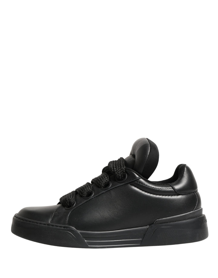 Dolce & Gabbana Black Leather Portofino Low Top Sneakers Shoes