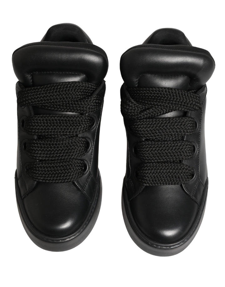 Dolce & Gabbana Black Leather Portofino Low Top Sneakers Shoes