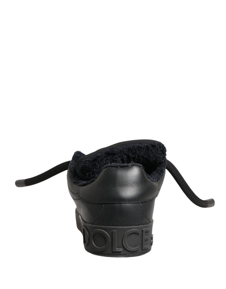 Dolce & Gabbana Black Calf Leather Nappa Lace-Up Sneakers Shoes