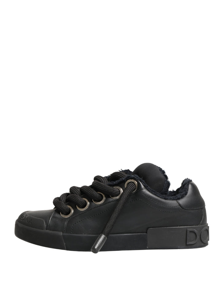 Dolce & Gabbana Black Calf Leather Nappa Lace-Up Sneakers Shoes