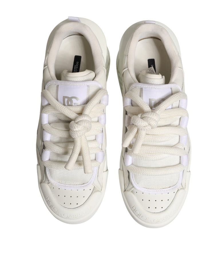 Dolce & Gabbana White Leather DG Logo Lace Up Sneakers Shoes